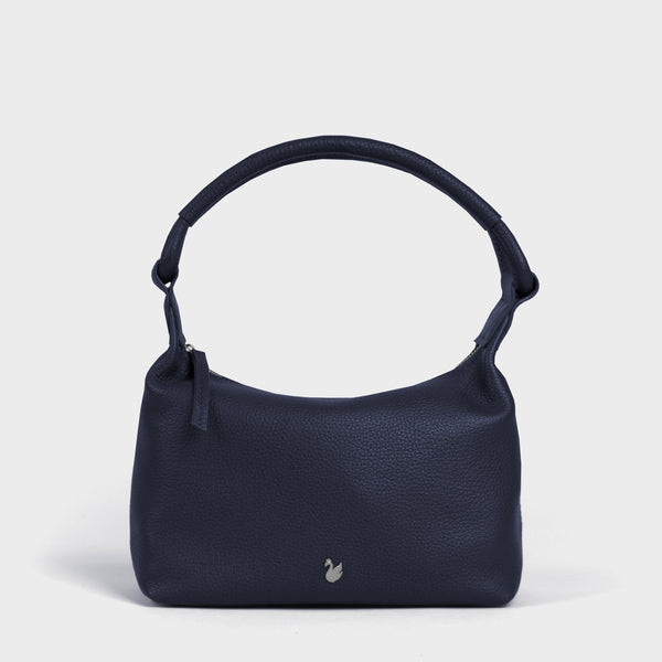 'CITY BAG' Navy Soft Pebble Grain Real Leather Shoulder Bag