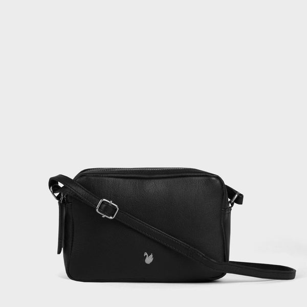 'AVON' Black Soft Nappa Full Grain Real Leather Crossbody Bag