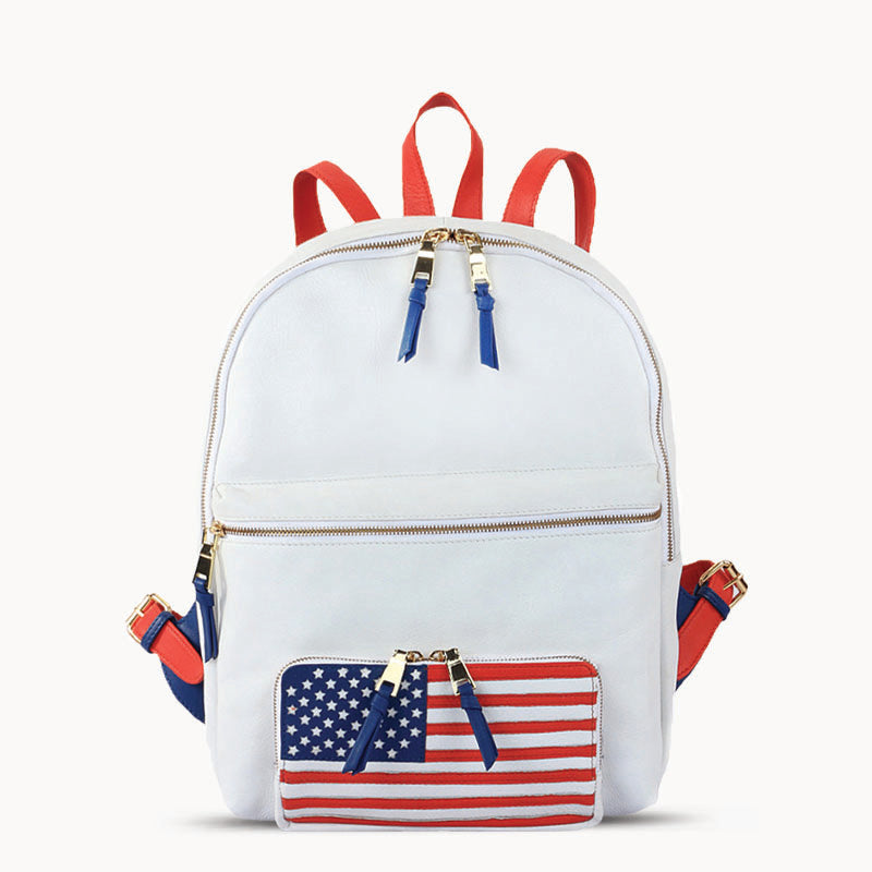 'WASHINGTON' White Designer Full Grain Leather Laptop Backpack