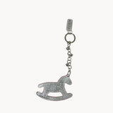 'WOOD HORSE' Super Cute Silver Metallic Leather Key Ring Holder