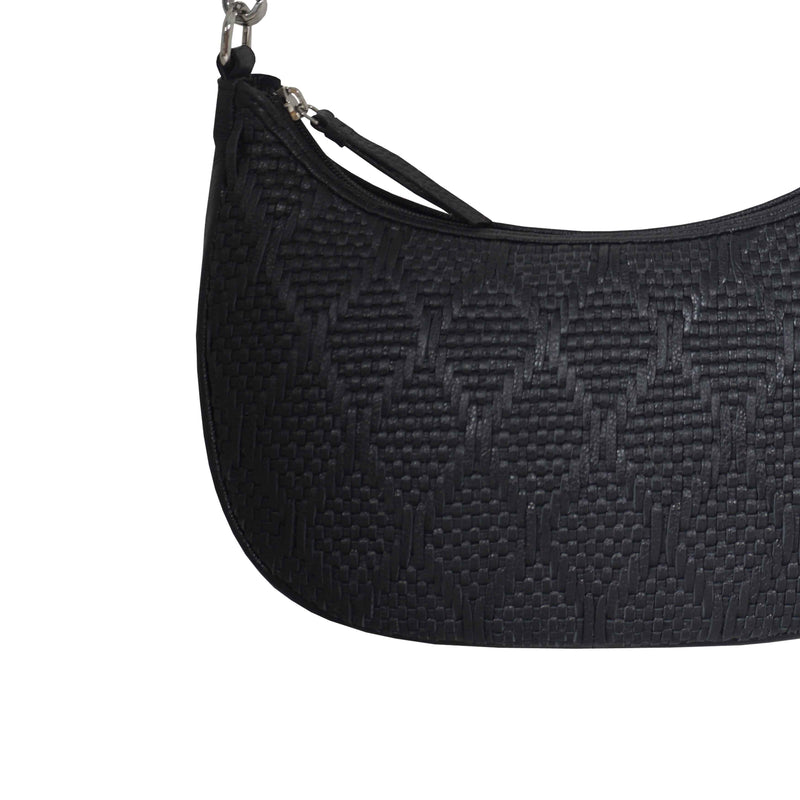 'Wonder Weave' Black Real Leather Woven Designer Shoulder Crossbody Bag