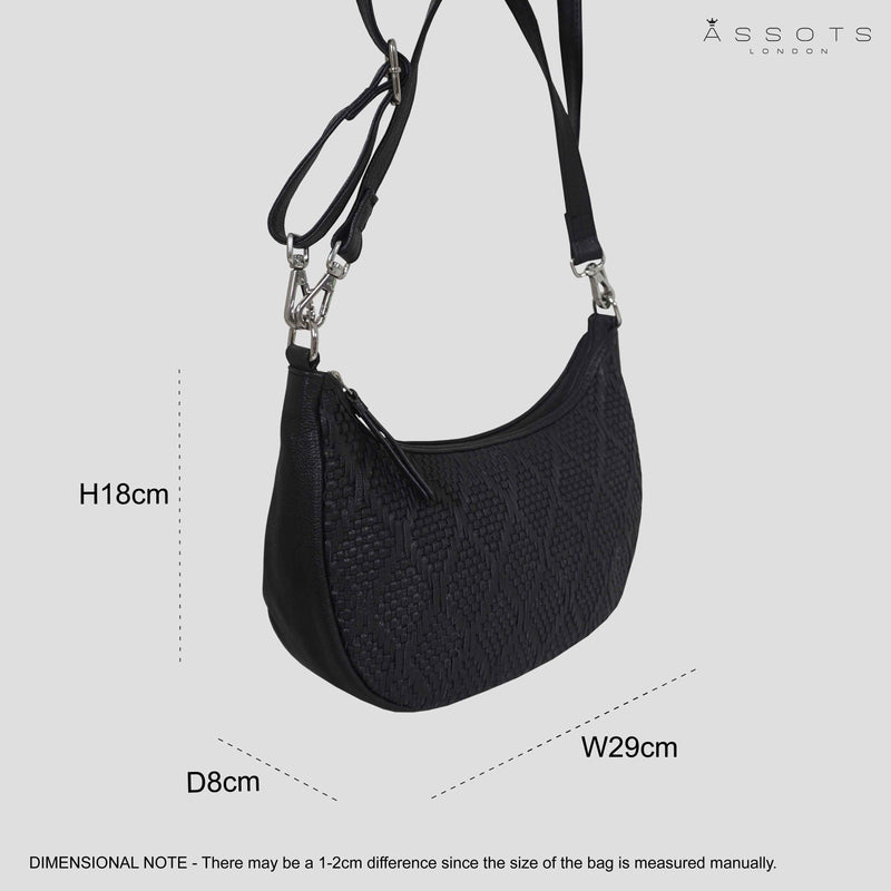 'Wonder Weave' Black Real Leather Woven Designer Shoulder Crossbody Bag