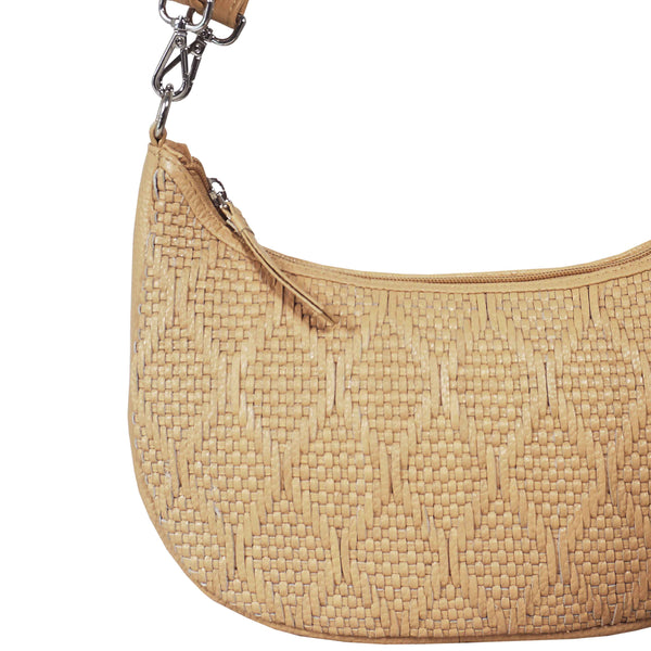 'Wonder Weave' Camel Real Leather Woven Designer Shoulder Crossbody Bag