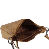 'Wonder Weave' Camel Real Leather Woven Designer Shoulder Crossbody Bag