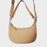 'Wonder Weave' Camel Real Leather Woven Designer Shoulder Crossbody Bag