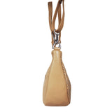 'Wonder Weave' Camel Real Leather Woven Designer Shoulder Crossbody Bag