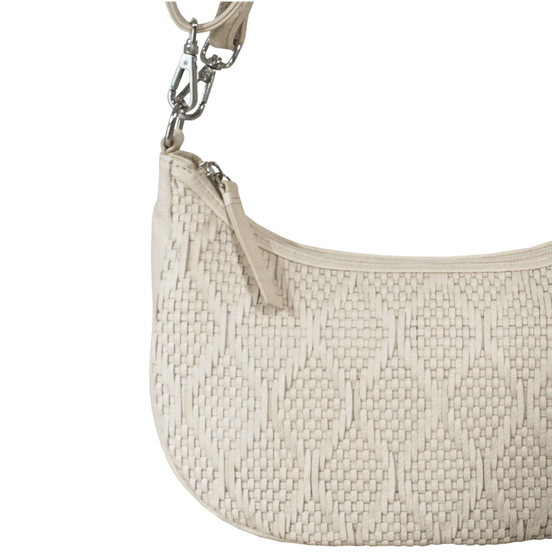 'Wonder Weave' Cream Real Leather Woven Designer Shoulder Crossbody Bag