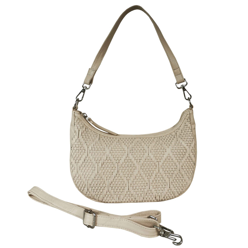 'Wonder Weave' Cream Real Leather Woven Designer Shoulder Crossbody Bag