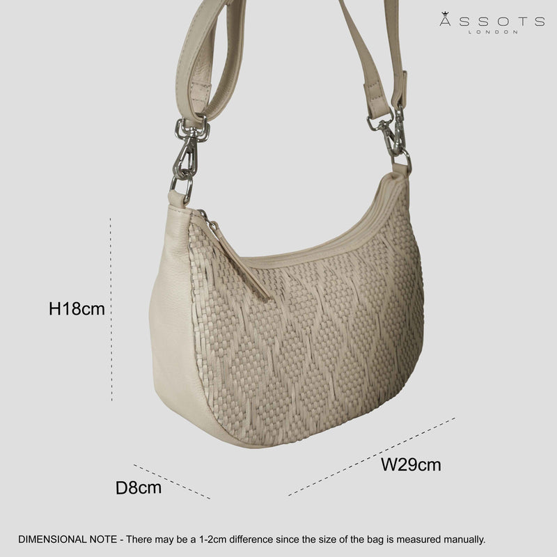 'Wonder Weave' Cream Real Leather Woven Designer Shoulder Crossbody Bag