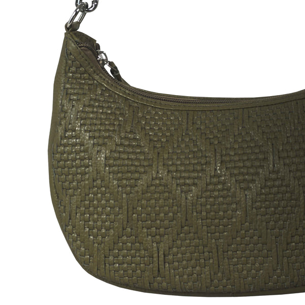 'Wonder Weave' Deep Olive Real Leather Woven Designer Shoulder Crossbody Bag