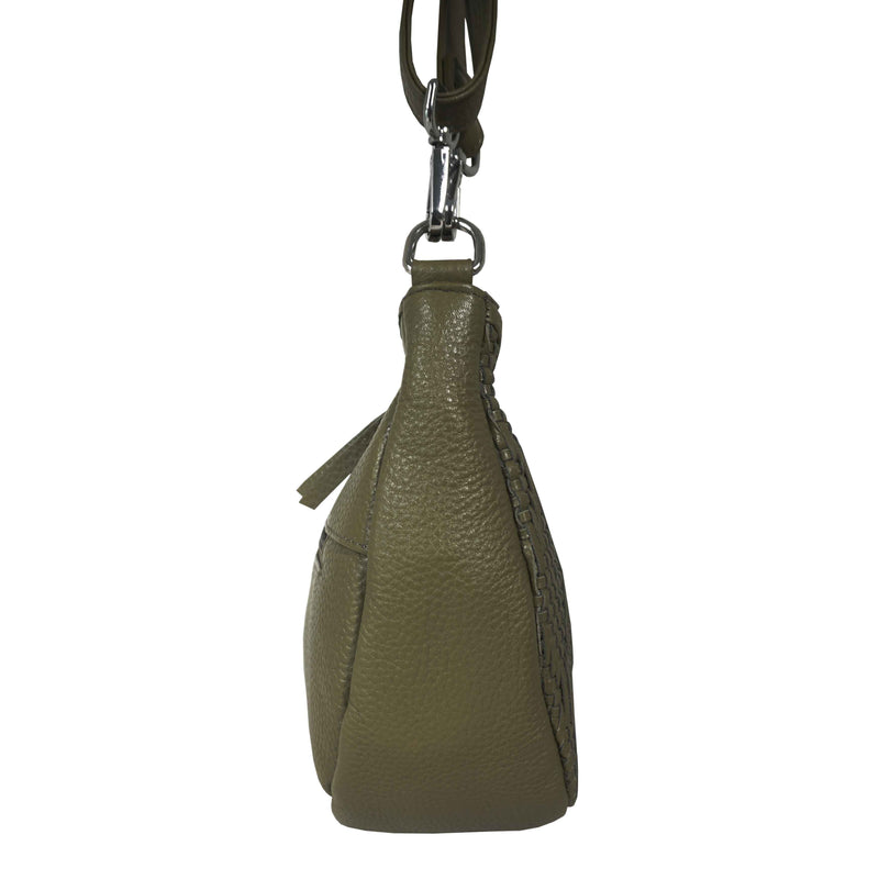 'Wonder Weave' Deep Olive Real Leather Woven Designer Shoulder Crossbody Bag