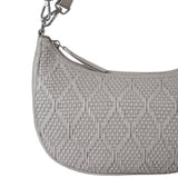 'Wonder Weave' Ice Grey Real Leather Woven Designer Shoulder Crossbody Bag