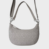 'Wonder Weave' Ice Grey Real Leather Woven Designer Shoulder Crossbody Bag