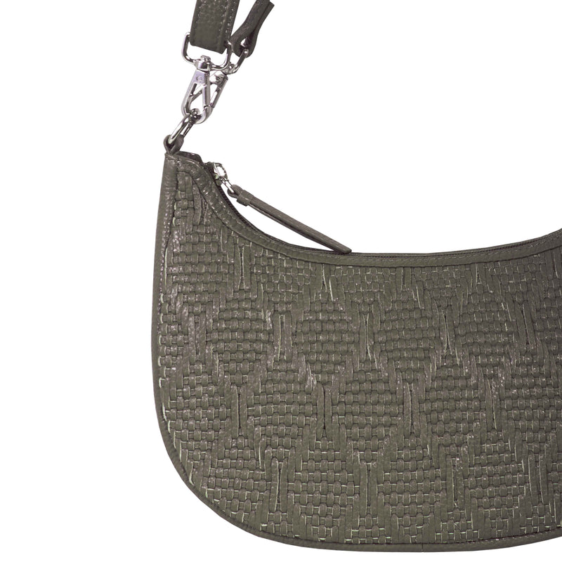 'Wonder Weave' Light Olive Real Leather Woven Designer Shoulder Crossbody Bag