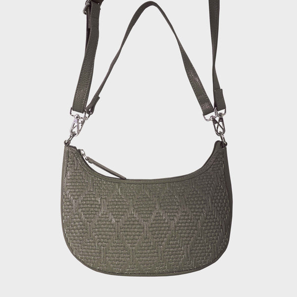 'Wonder Weave' Light Olive Real Leather Woven Designer Shoulder Crossbody Bag