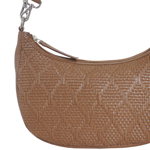 'Wonder Weave' Dark Tan Real Leather Woven Designer Shoulder Crossbody Bag