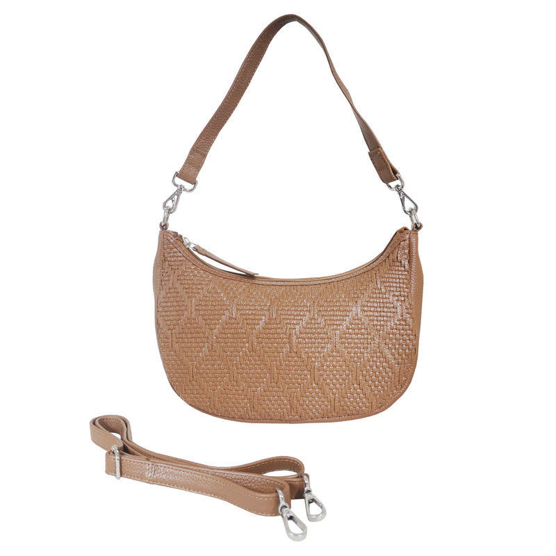 'Wonder Weave' Dark Tan Real Leather Woven Designer Shoulder Crossbody Bag