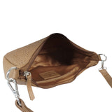 'Wonder Weave' Light Tan Real Leather Woven Designer Shoulder Crossbody Bag