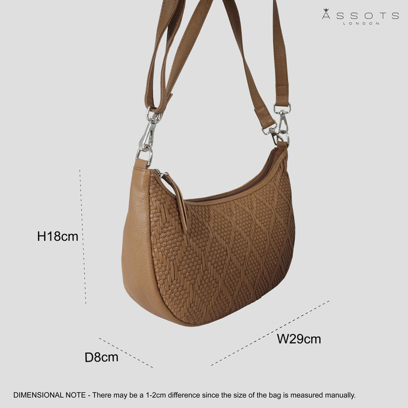 'Wonder Weave' Light Tan Real Leather Woven Designer Shoulder Crossbody Bag