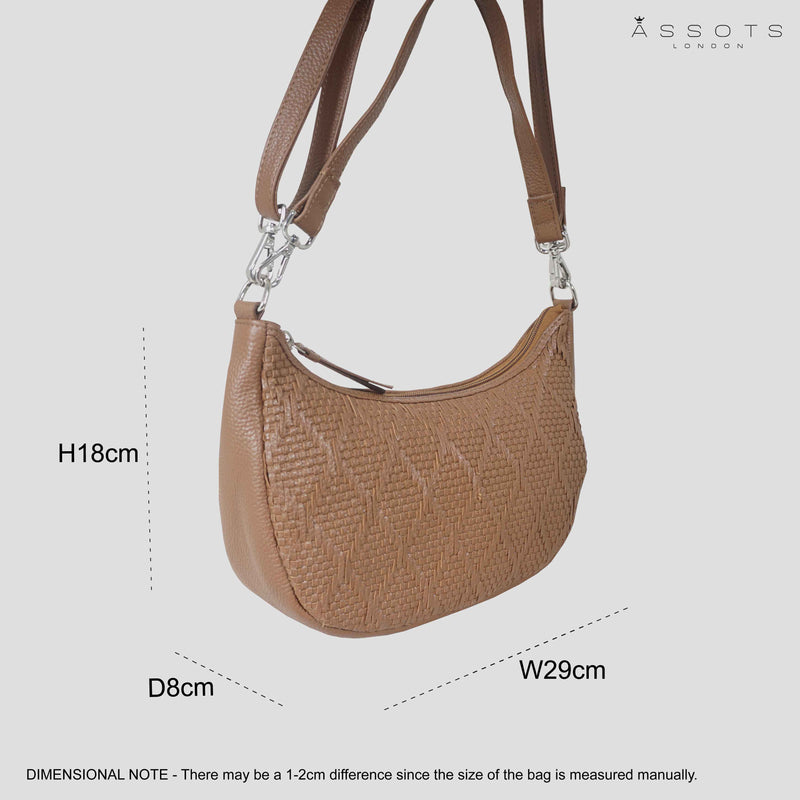 'Wonder Weave' Dark Tan Real Leather Woven Designer Shoulder Crossbody Bag