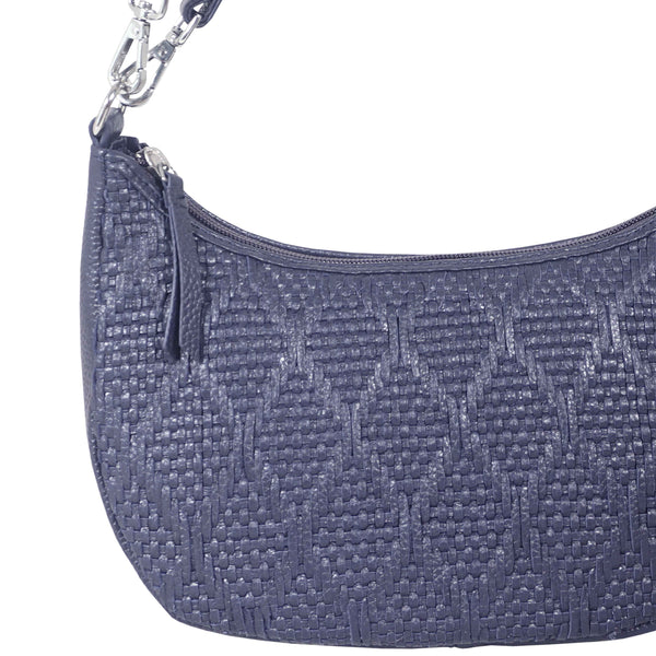 'Wonder Weave' Navy Real Leather Woven Designer Shoulder Crossbody Bag
