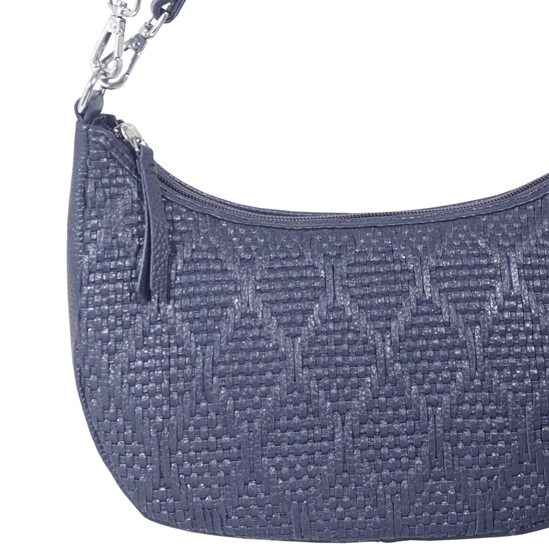 'Wonder Weave' Navy Real Leather Woven Designer Shoulder Crossbody Bag