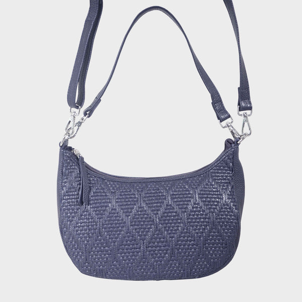 'Wonder Weave' Navy Real Leather Woven Designer Shoulder Crossbody Bag