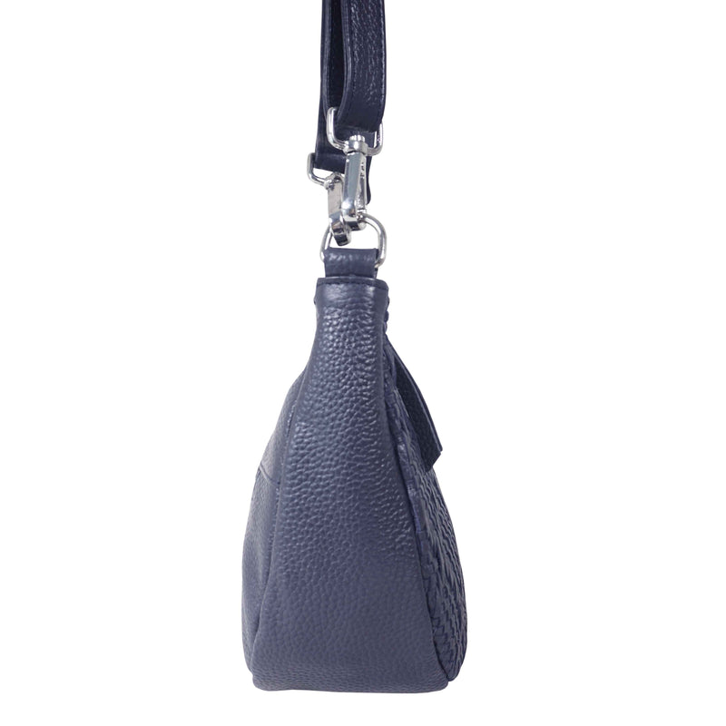 'Wonder Weave' Navy Real Leather Woven Designer Shoulder Crossbody Bag