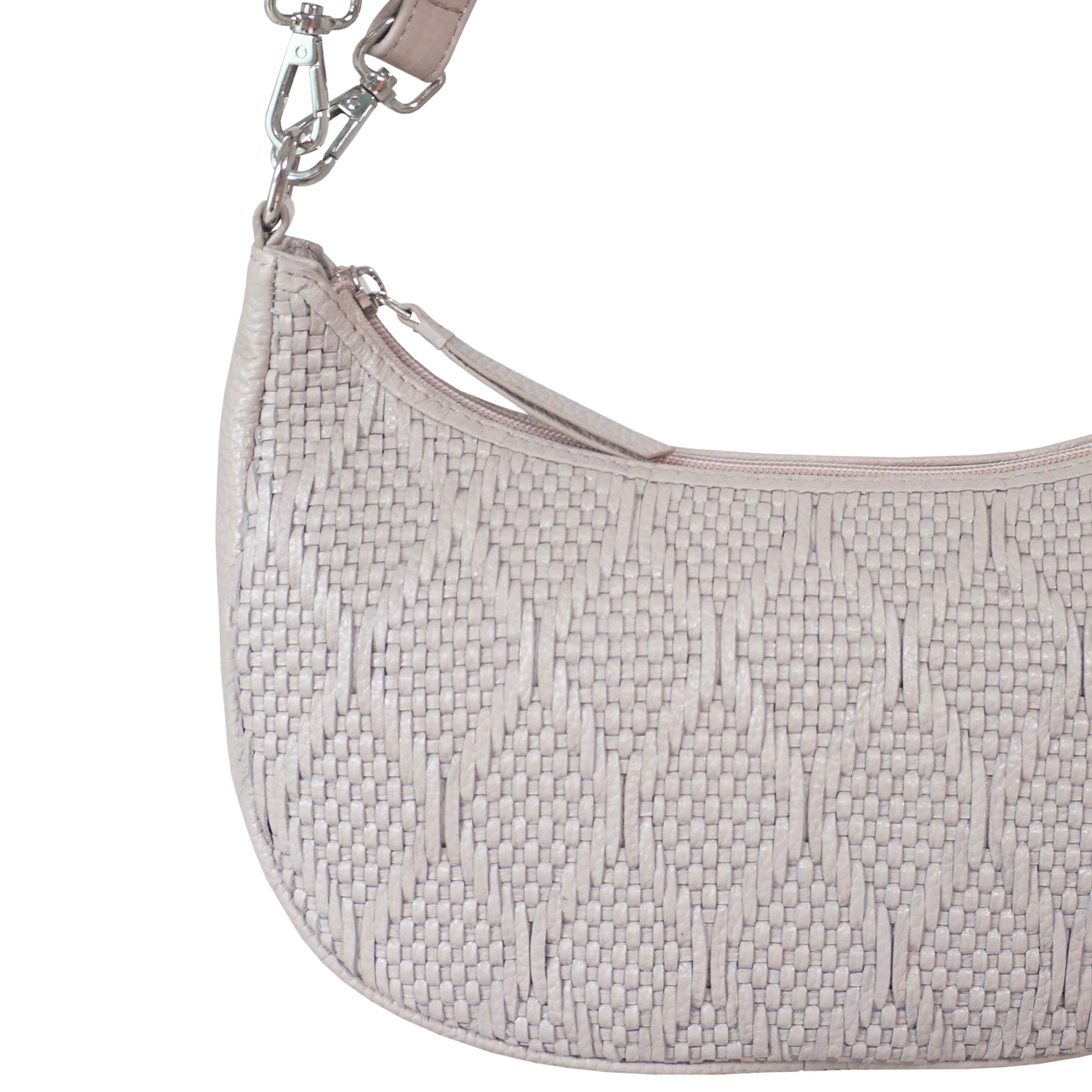 'Wonder Weave' Nude Pink Real Leather Woven Designer Shoulder Crossbody Bag
