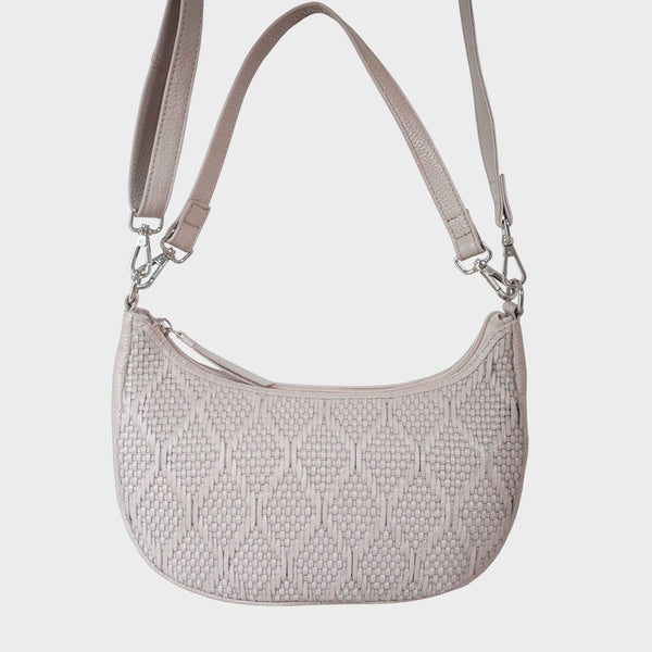 'Wonder Weave' Nude Real Leather Woven Designer Shoulder Crossbody Bag