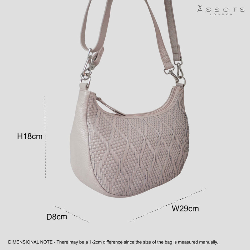 'Wonder Weave' Nude Real Leather Woven Designer Shoulder Crossbody Bag