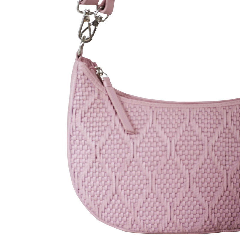 'Wonder Weave' Pale Pink Real Leather Woven Designer Shoulder Crossbody Bag