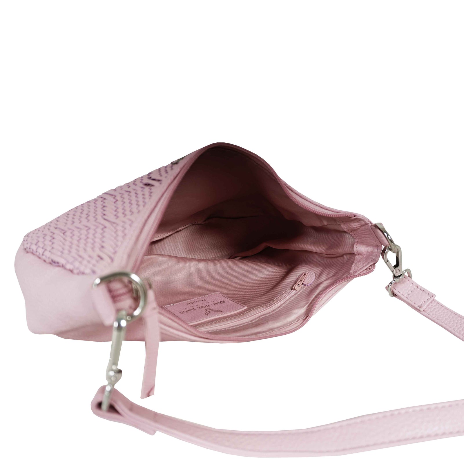 Wonder Weave' Pale Pink Real Leather Woven Designer Shoulder