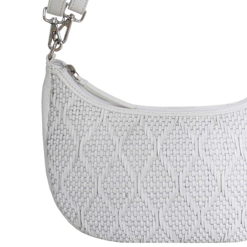 'Wonder Weave' White Real Leather Woven Designer Shoulder Crossbody Bag