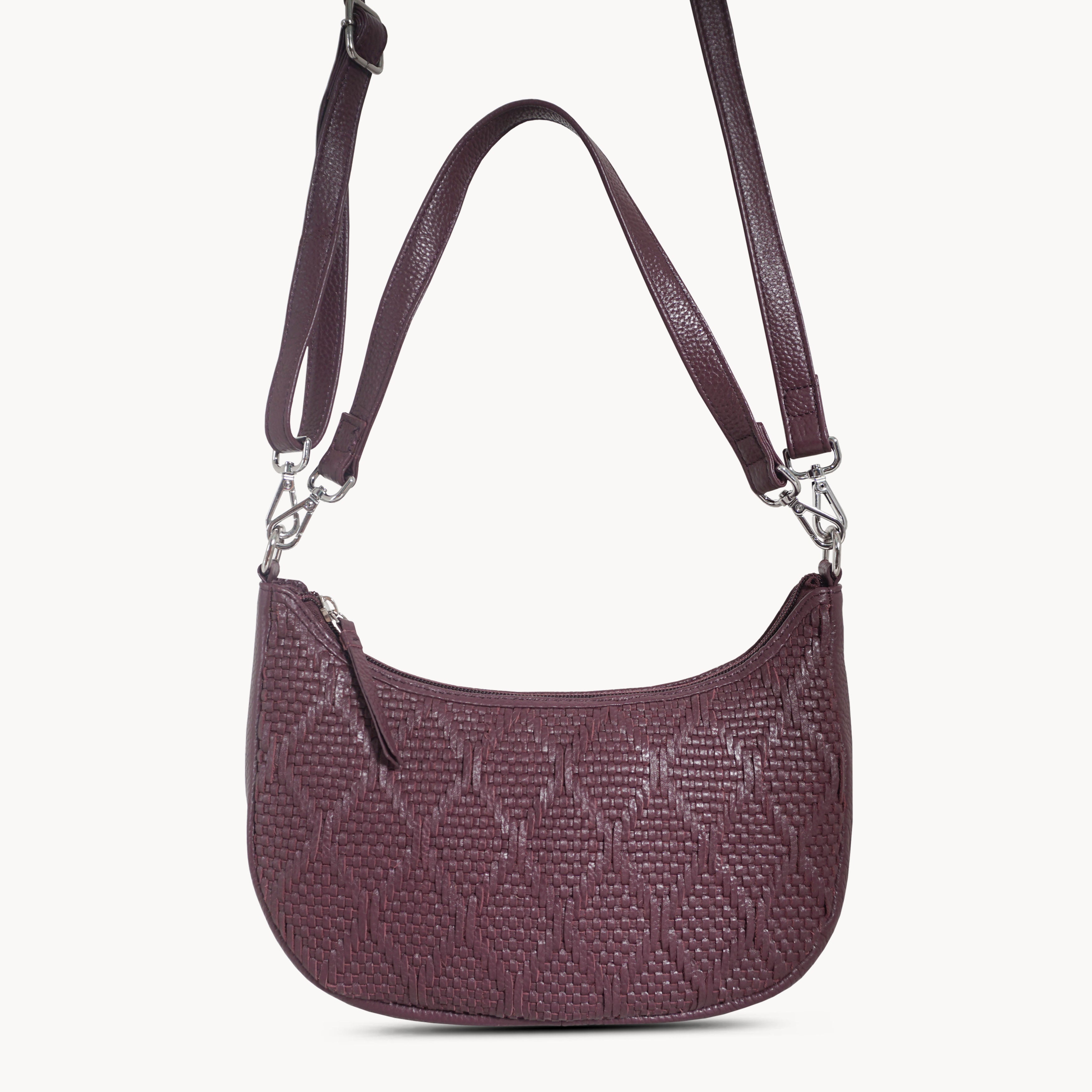 'Wonder Weave' Burgundy Real Leather Woven Designer Shoulder Crossbody Bag