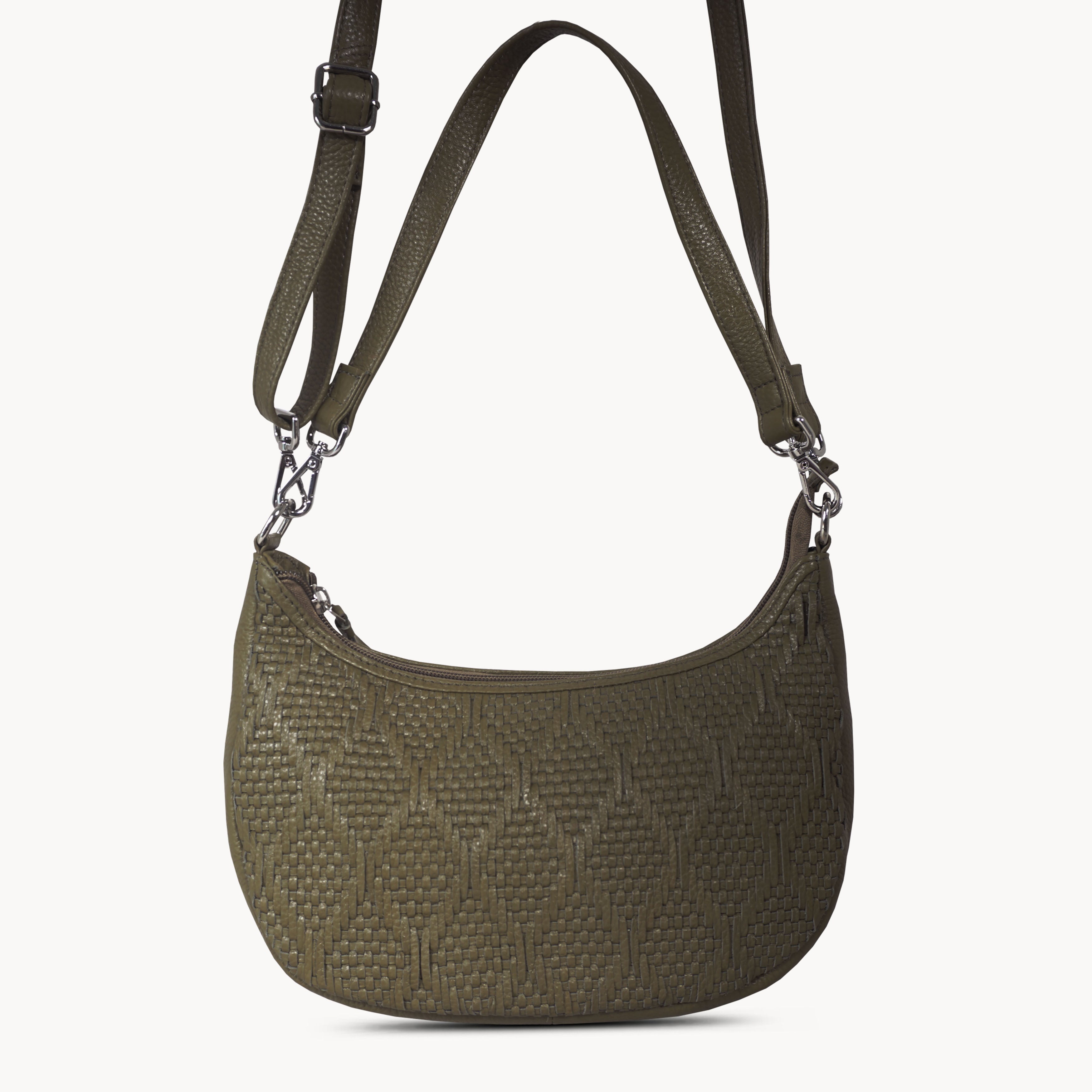 'Wonder Weave' Deep Olive Real Leather Woven Designer Shoulder Crossbody Bag