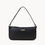 'ZARA' Black Soft Pebble Grain Real Leather Baguette Shoulder Bag
