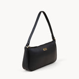 'ZARA' Black Soft Pebble Grain Real Leather Baguette Shoulder Bag