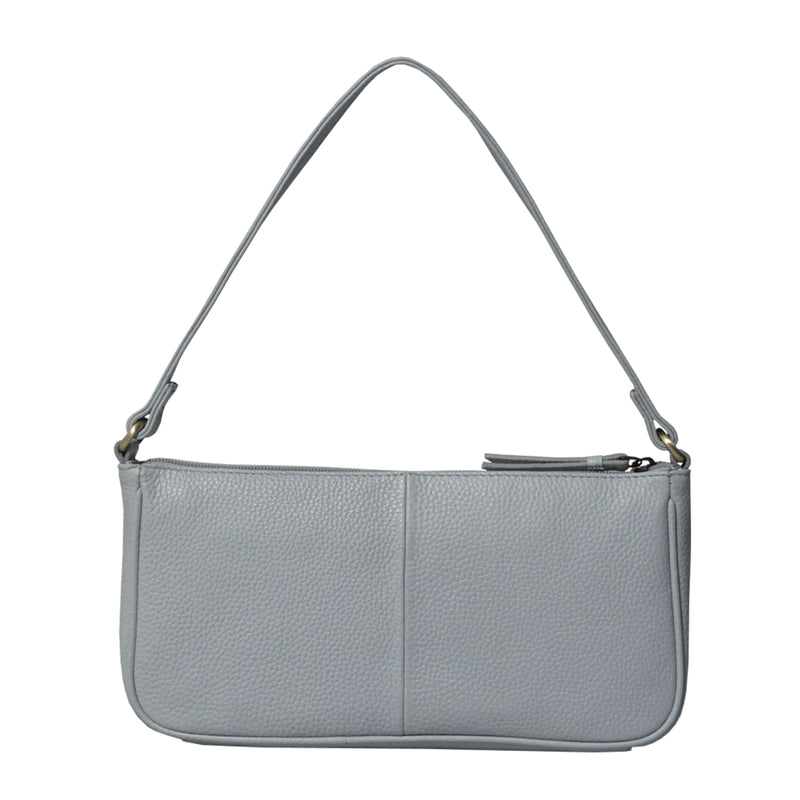 'ZARA' Cashmere Blue Soft Pebble Grain Real Leather Baguette Shoulder Bag