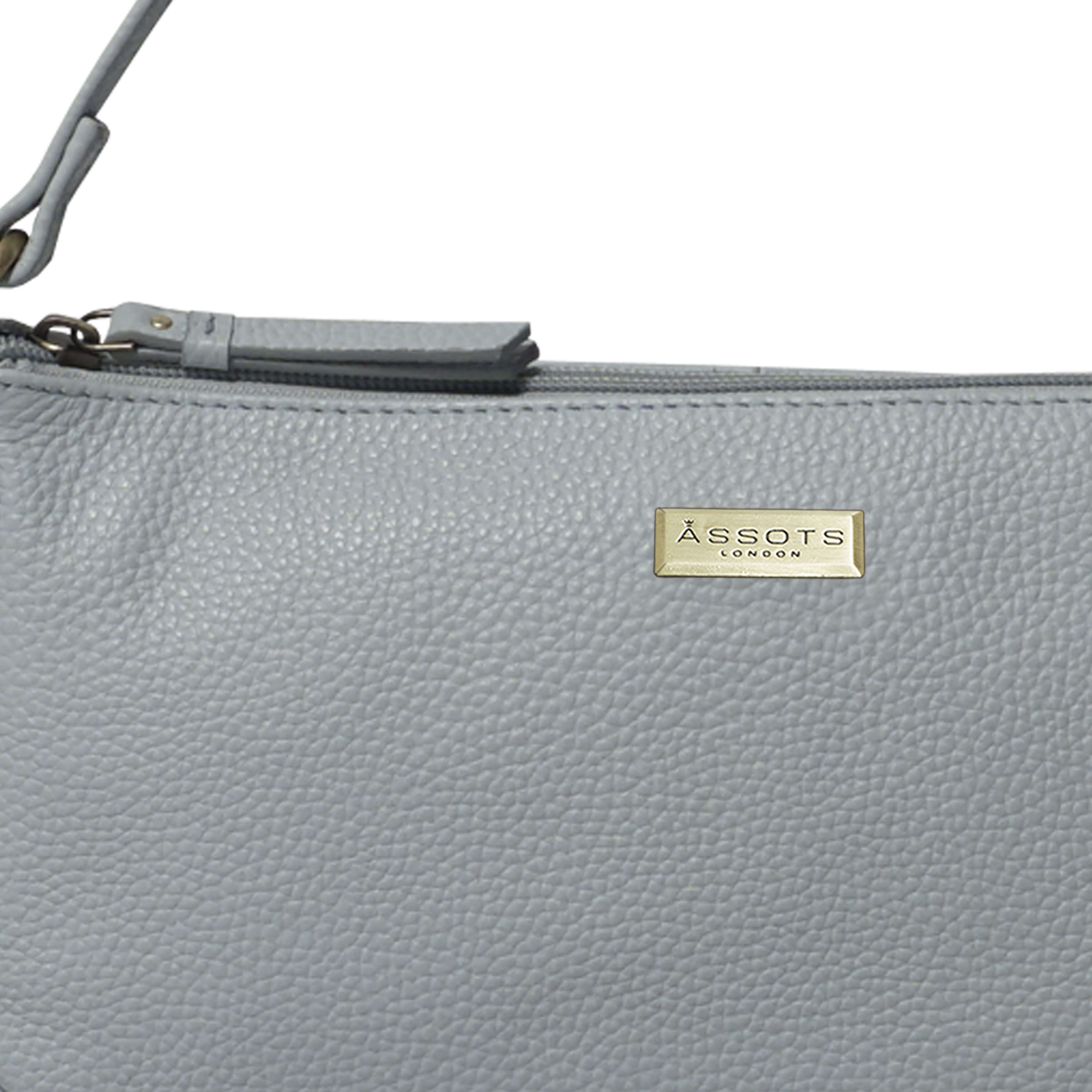 'ZARA' Cashmere Blue Soft Pebble Grain Real Leather Baguette Shoulder Bag