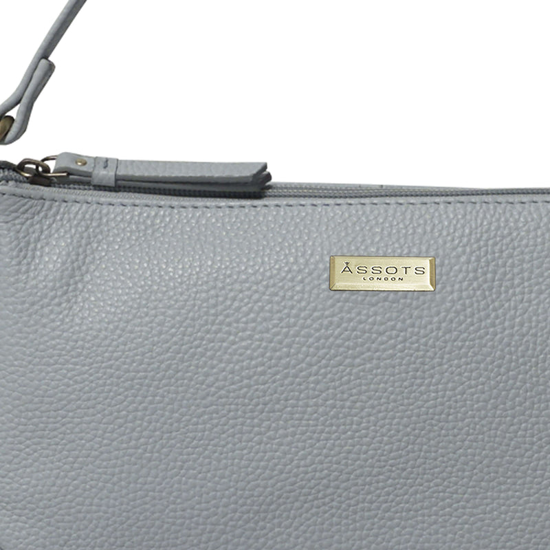 'ZARA' Cashmere Blue Soft Pebble Grain Real Leather Baguette Shoulder Bag