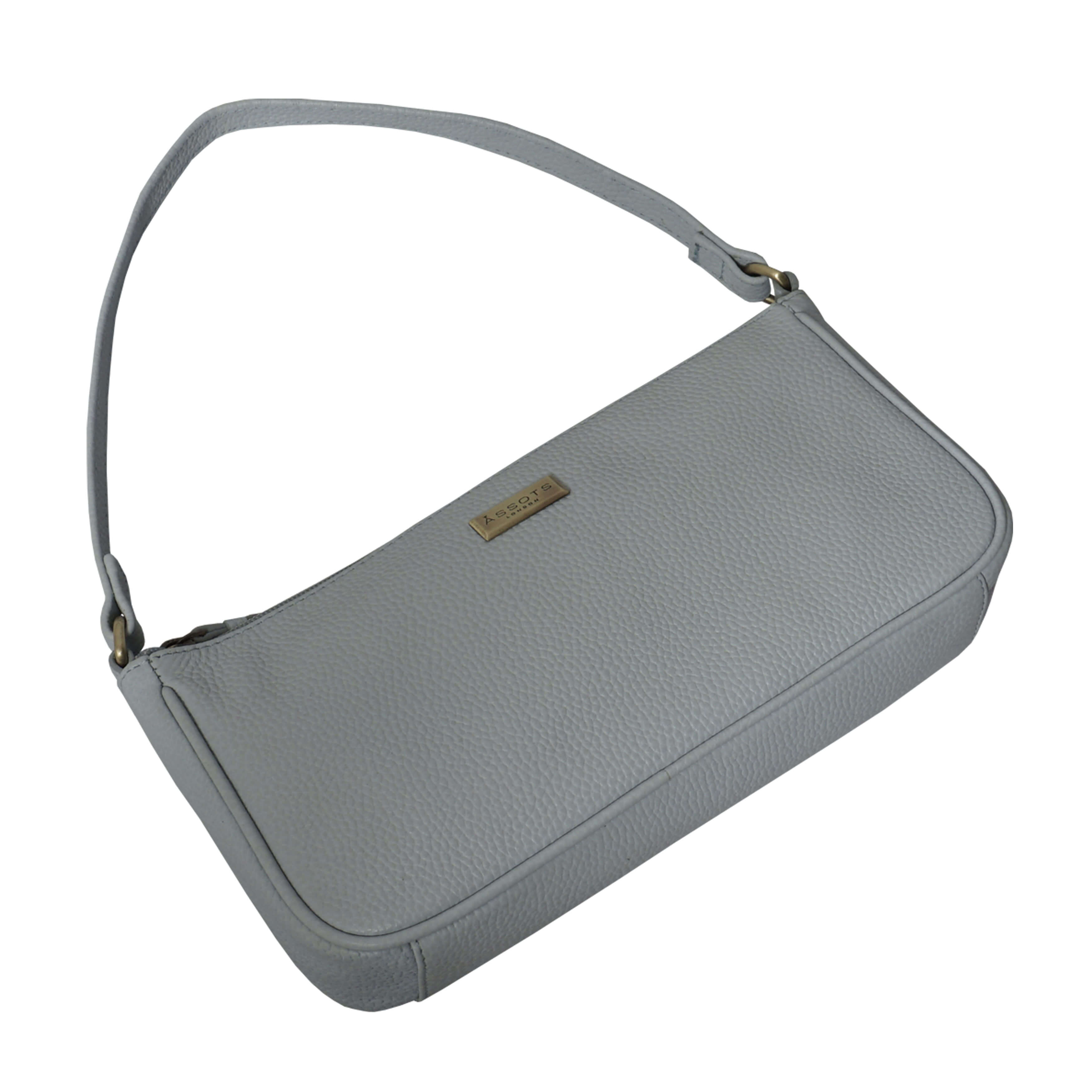 'ZARA' Cashmere Blue Soft Pebble Grain Real Leather Baguette Shoulder Bag