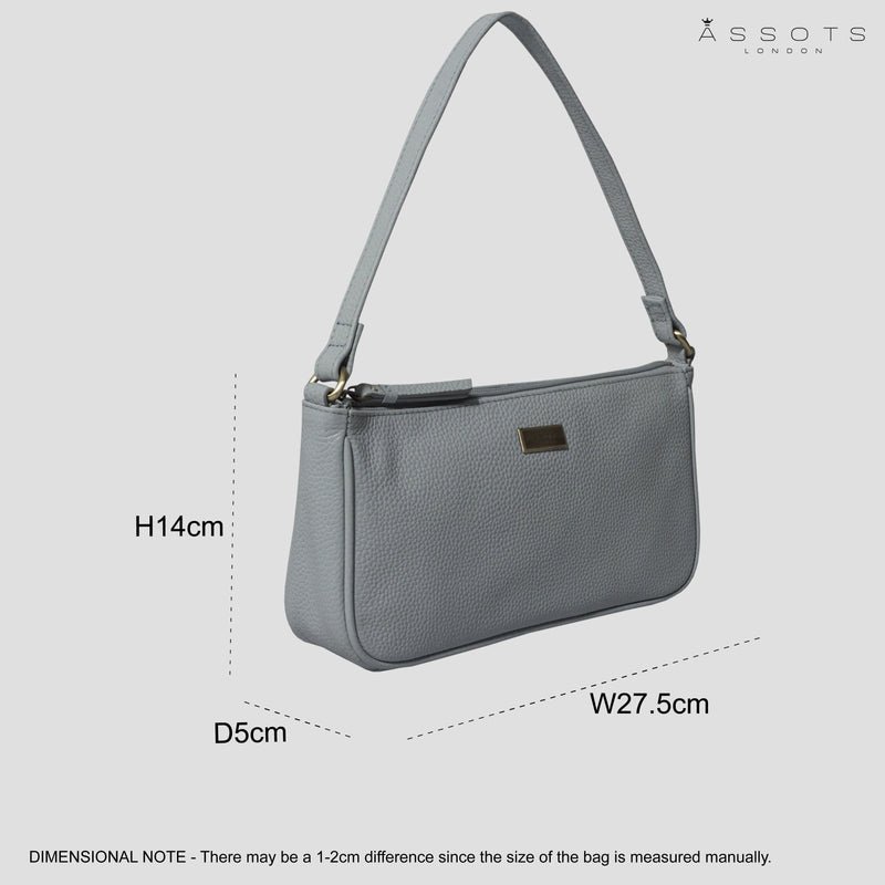 'ZARA' Cashmere Blue Soft Pebble Grain Real Leather Baguette Shoulder Bag