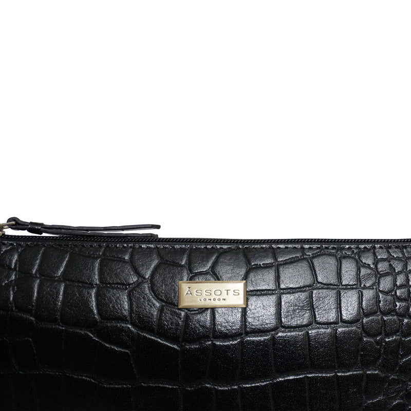 'ZARA' Black Croc Real Leather Baguette Shoulder Bag