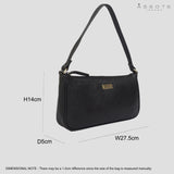 'ZARA' Black Soft Pebble Grain Real Leather Baguette Shoulder Bag