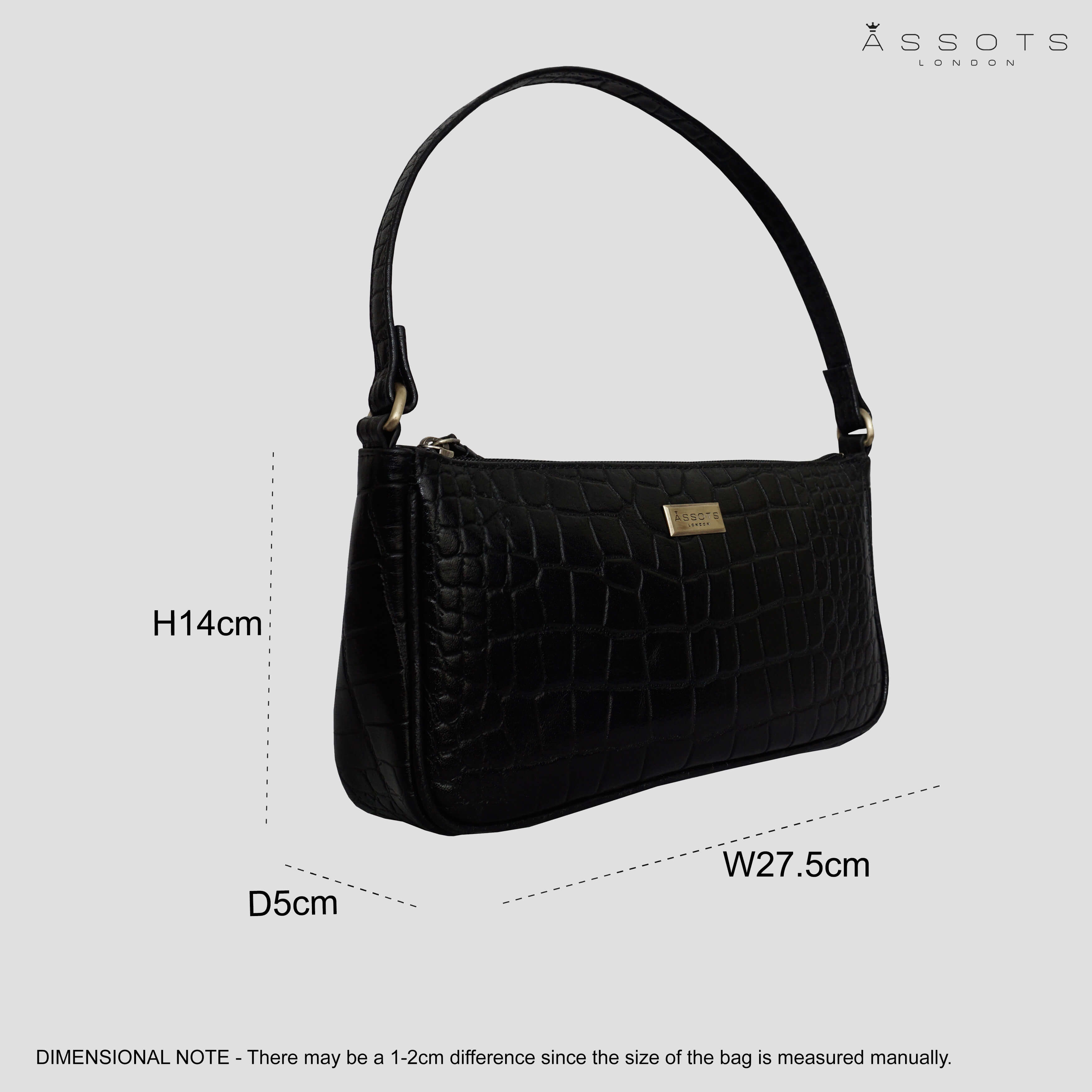 ZARA' Black Vintage Croc Real Leather Baguette Shoulder Bag for Women