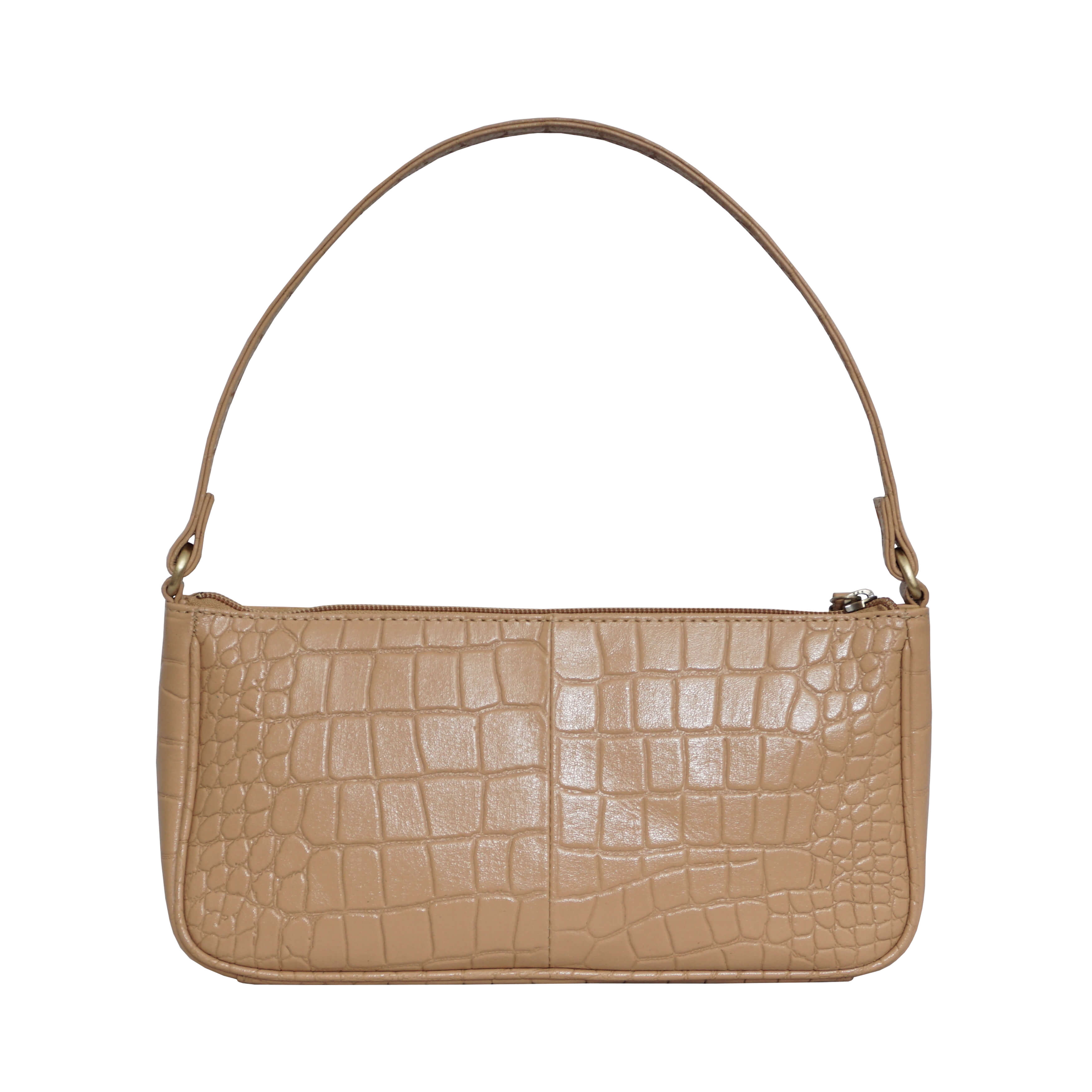 'ZARA' Camel Designer Croc Real Leather Baguette Shoulder Bag