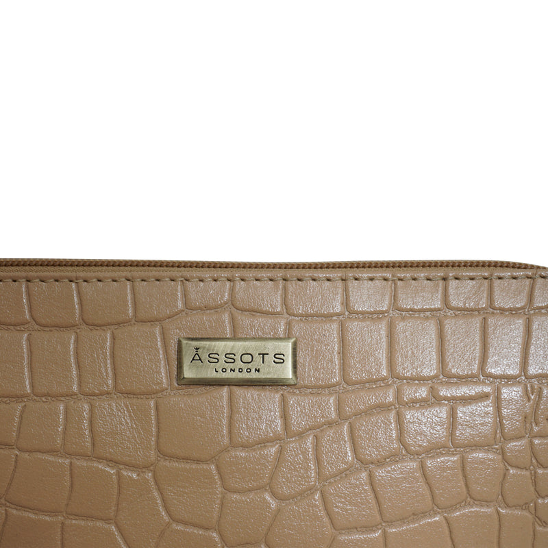 'ZARA' Camel Designer Croc Real Leather Baguette Shoulder Bag
