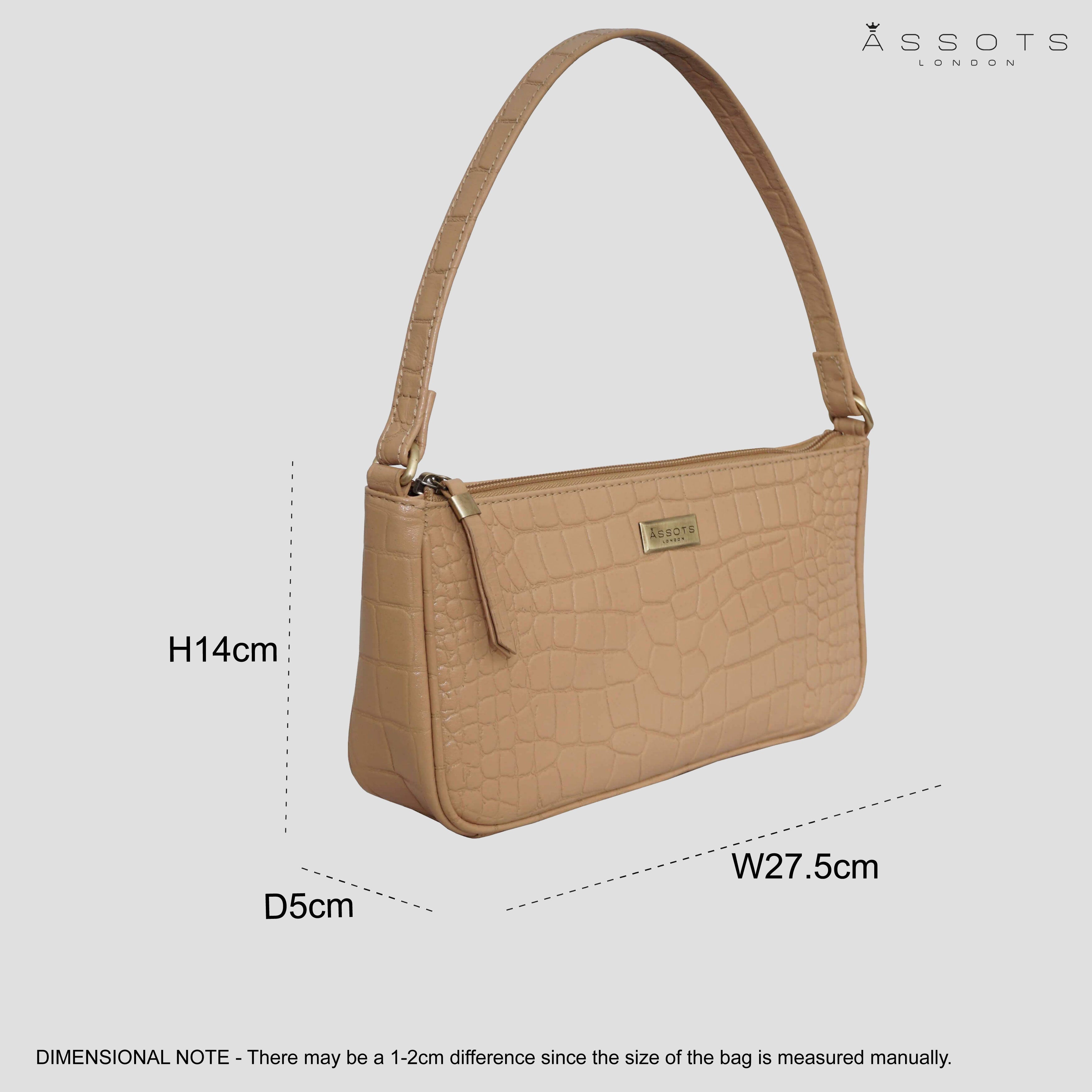 'ZARA' Camel Designer Croc Real Leather Baguette Shoulder Bag