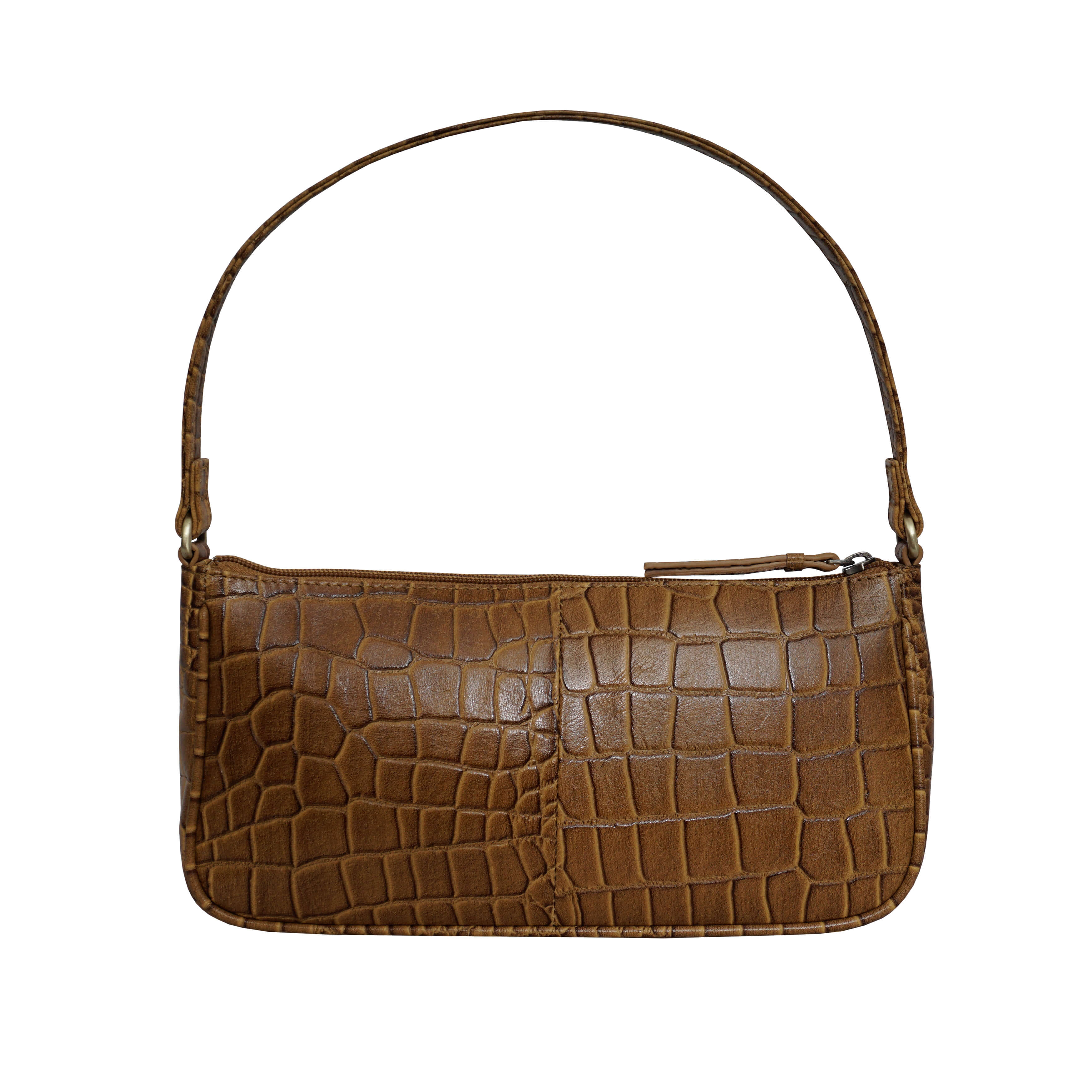 'ZARA' Dark Mustard Croc Real Leather Baguette Shoulder Bag